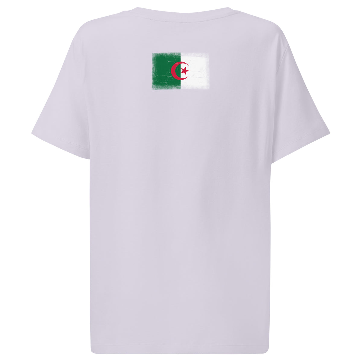 Algeria flag t-shirt in Lavender, vintage-washed print, flag across the upper back, women cut, back view