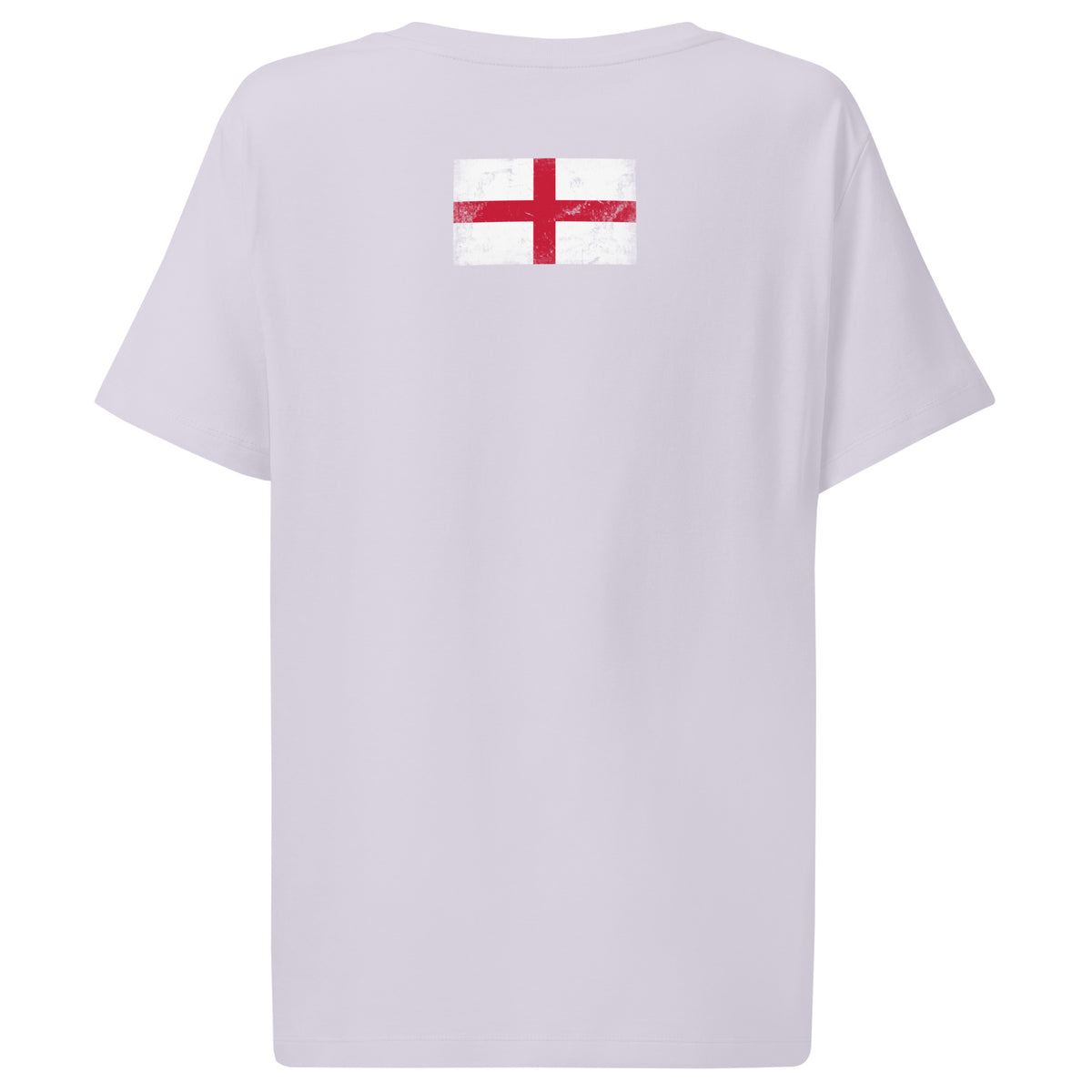 England flag t-shirt in Lavender, vintage-washed print, flag across the upper back, women cut, back view