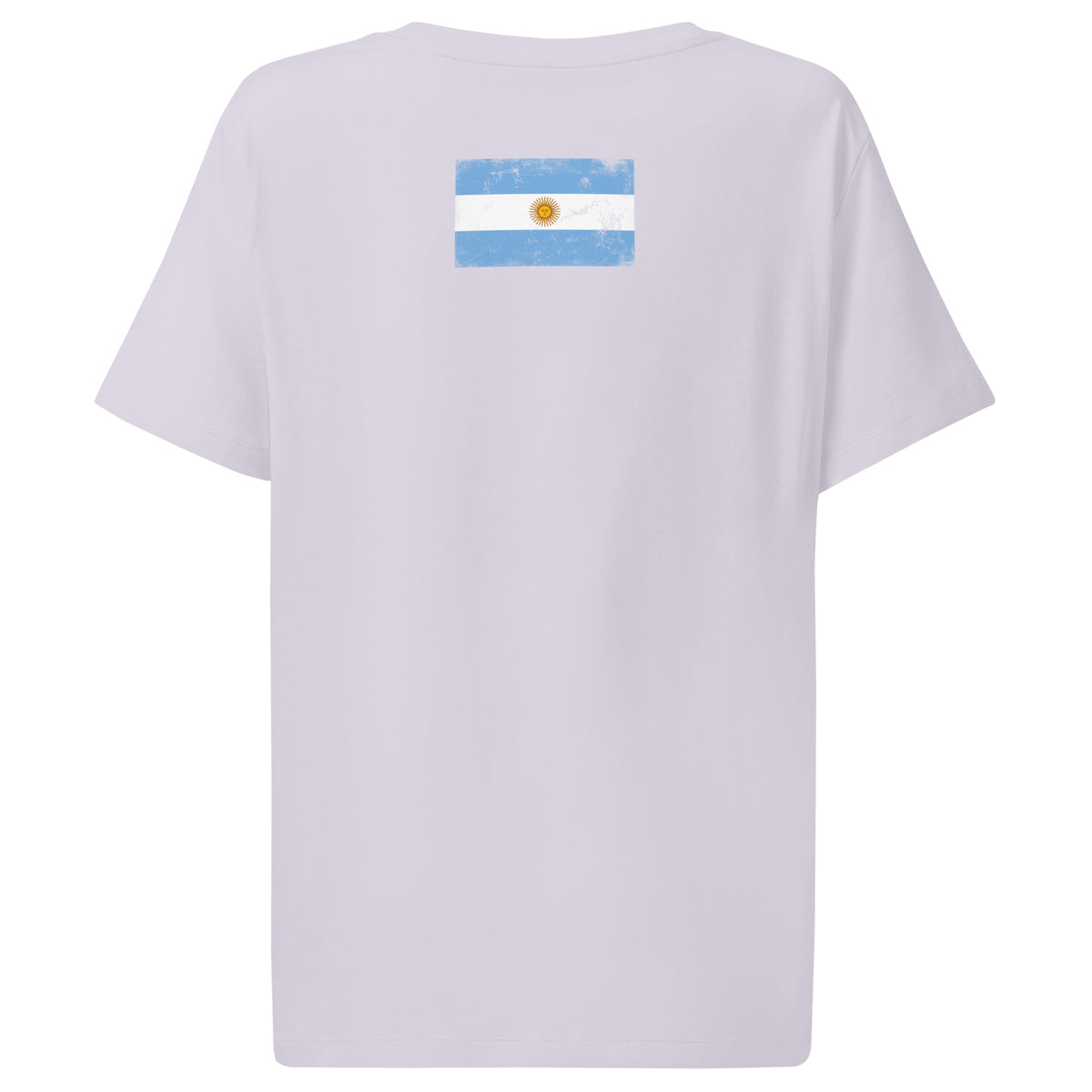 Argentina flag t-shirt in Lavender, vintage-washed print, flag across the upper back, women cut, back view