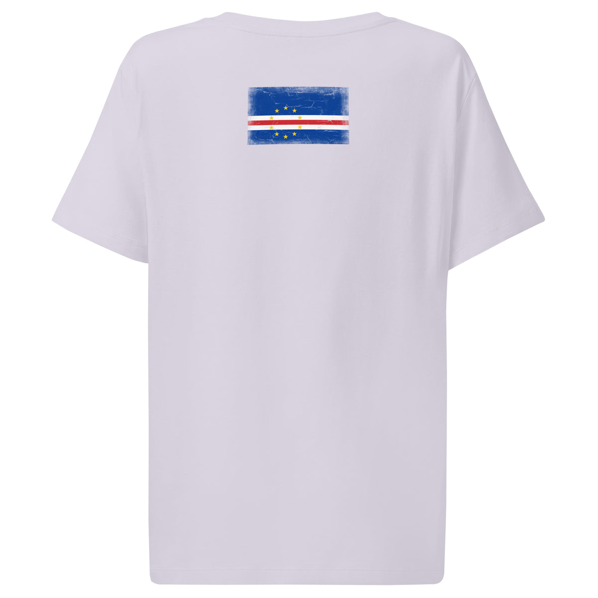 Cape Verde flag t-shirt in Lavender, vintage-washed print, flag across the upper back, women cut, back view