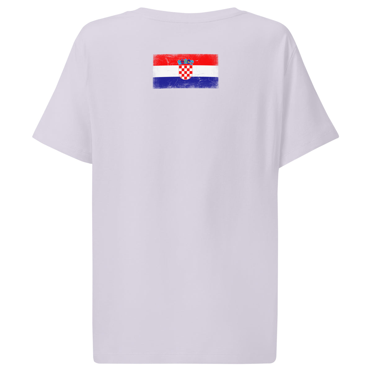Croatia flag t-shirt in Lavender, vintage-washed print, flag across the upper back, women cut, back view