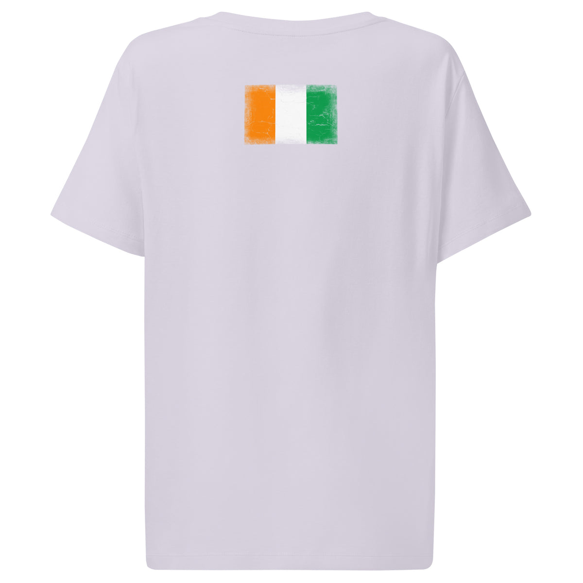 Côte d'Ivoire flag t-shirt in Lavender, vintage-washed print, flag across the upper back, women cut, back view