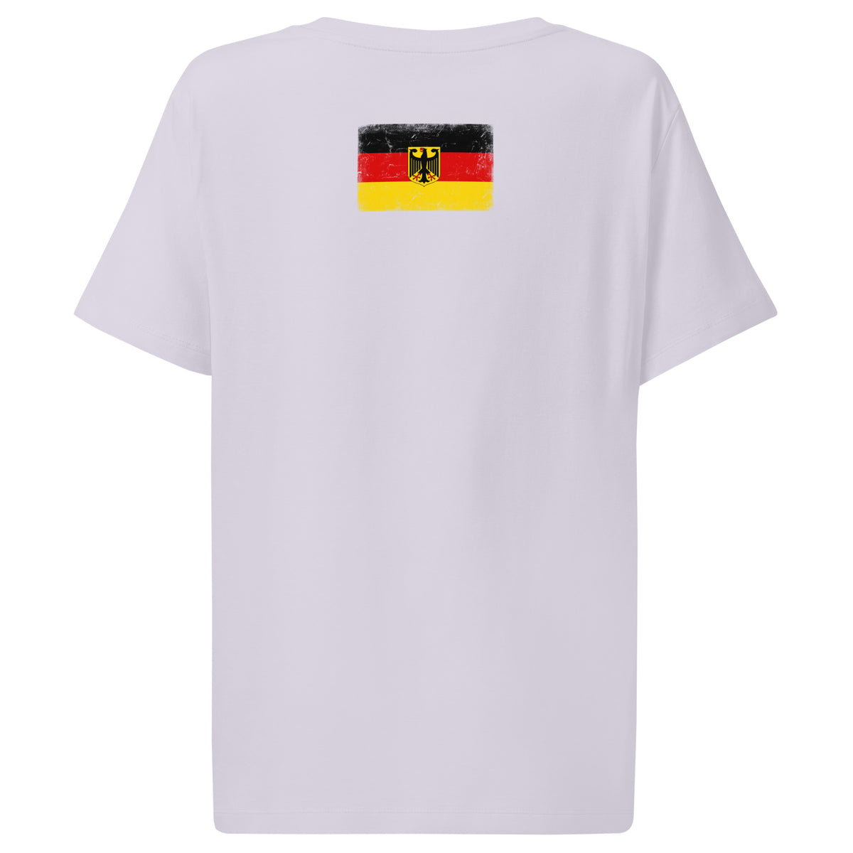 Germany flag t-shirt in Lavender, vintage-washed print, flag across the upper back, women cut, back view