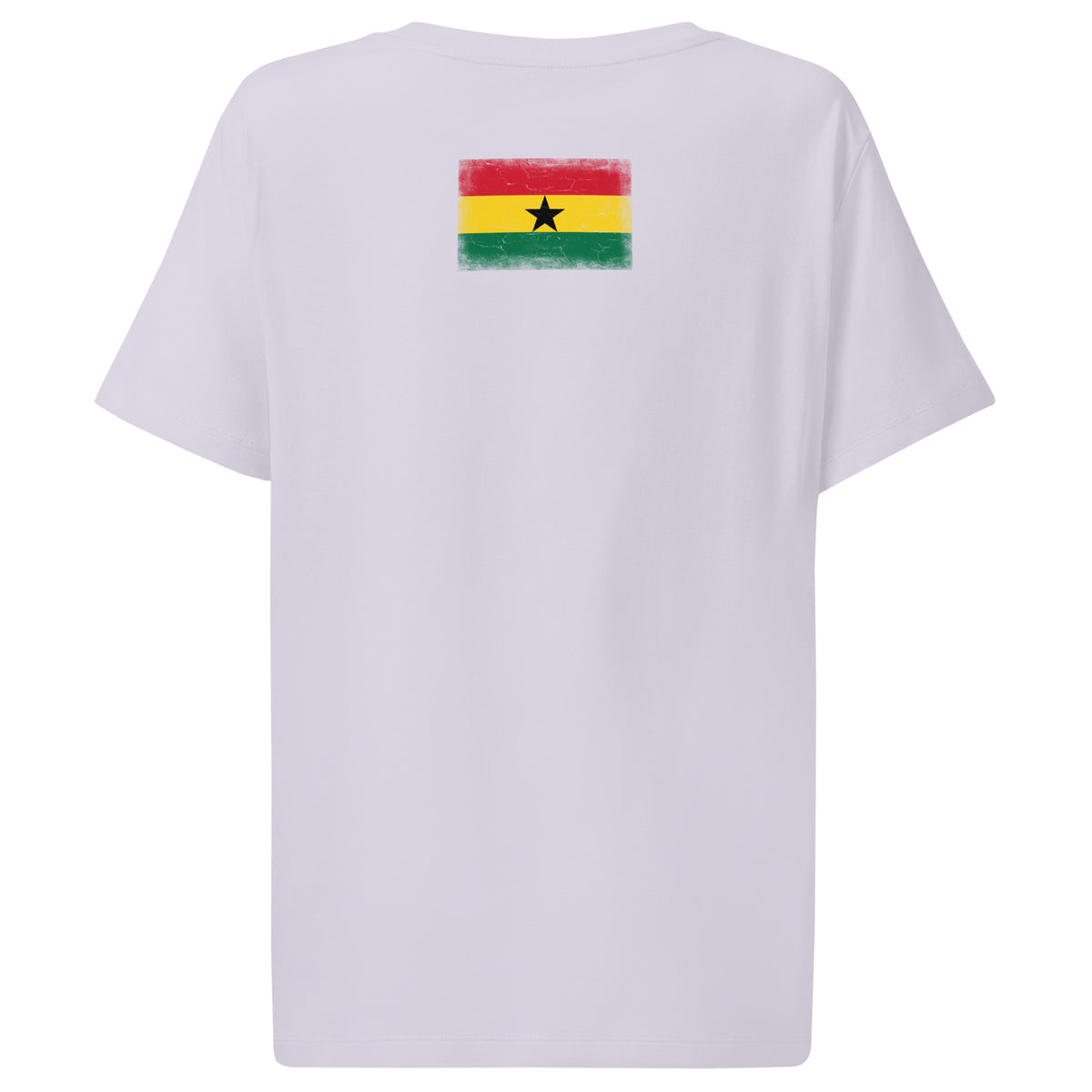 Ghana flag t-shirt in Lavender, vintage-washed print, flag across the upper back, women cut, back view