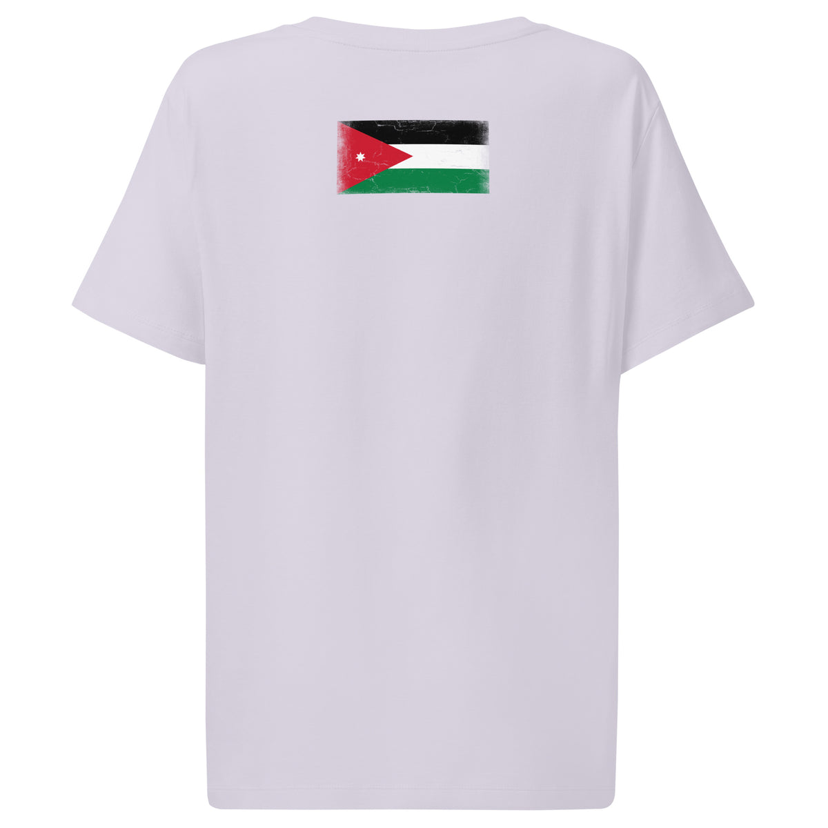 Jordan flag t-shirt in Lavender, vintage-washed print, flag across the upper back, women cut, back view