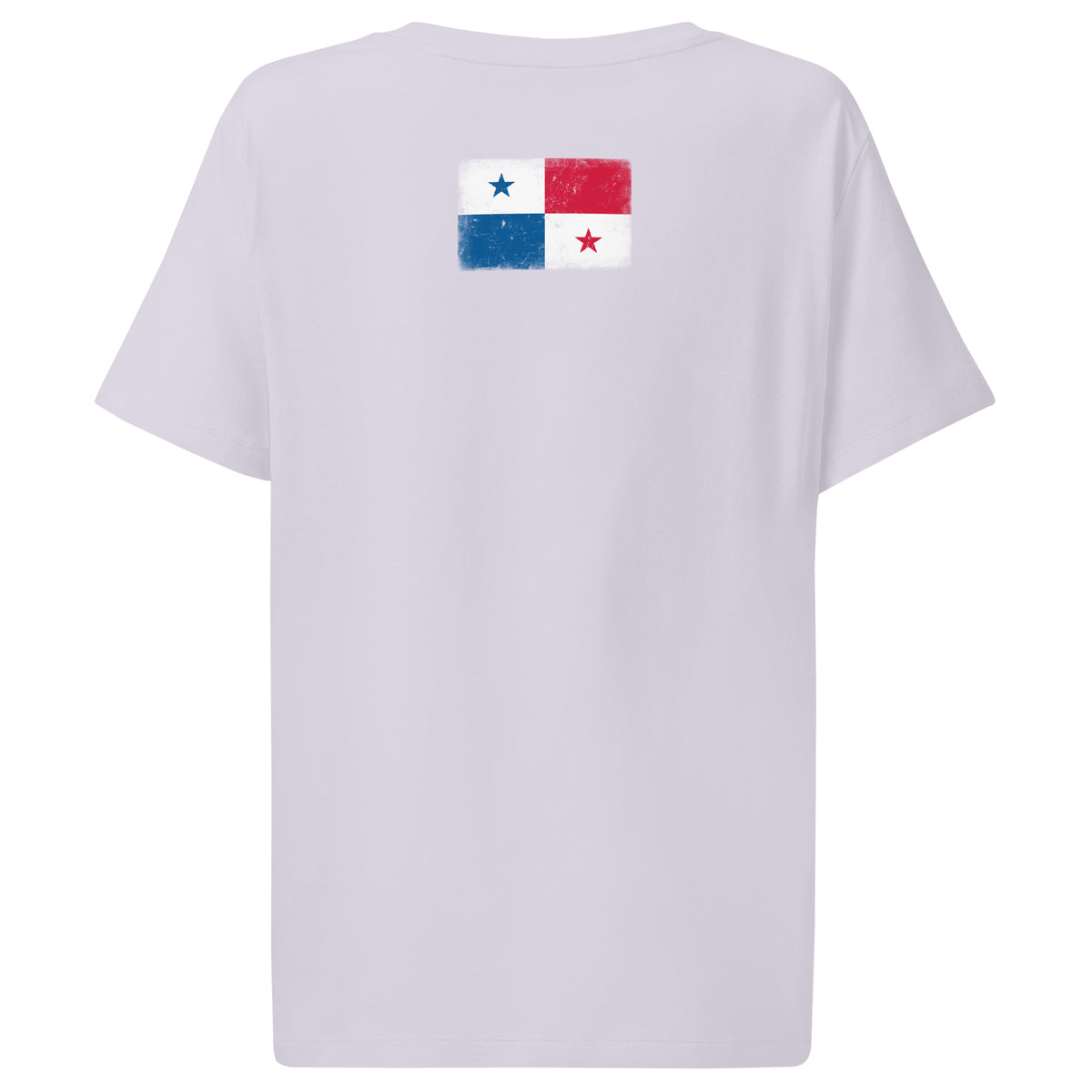 Panama flag t-shirt in Lavender, vintage-washed print, flag across the upper back, women cut, back view