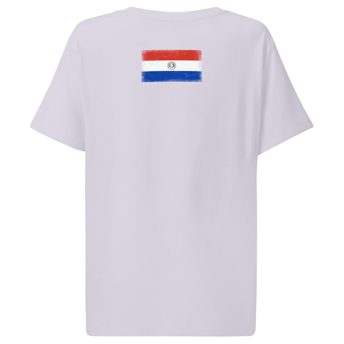 Paraguay flag t-shirt in Lavender, vintage-washed print, flag across the upper back, women cut, back view