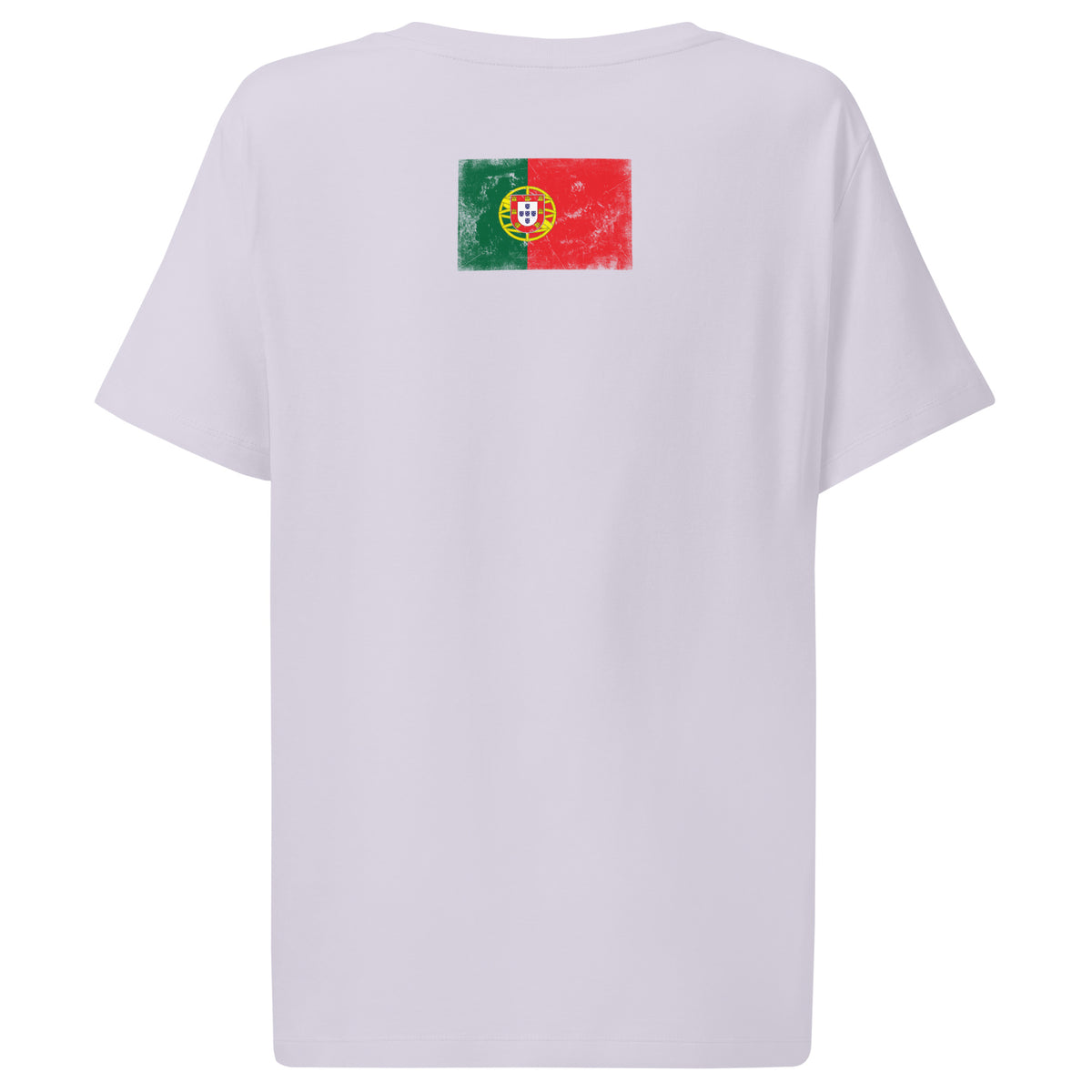 Portugal flag t-shirt in Lavender, vintage-washed print, flag across the upper back, women cut, back view
