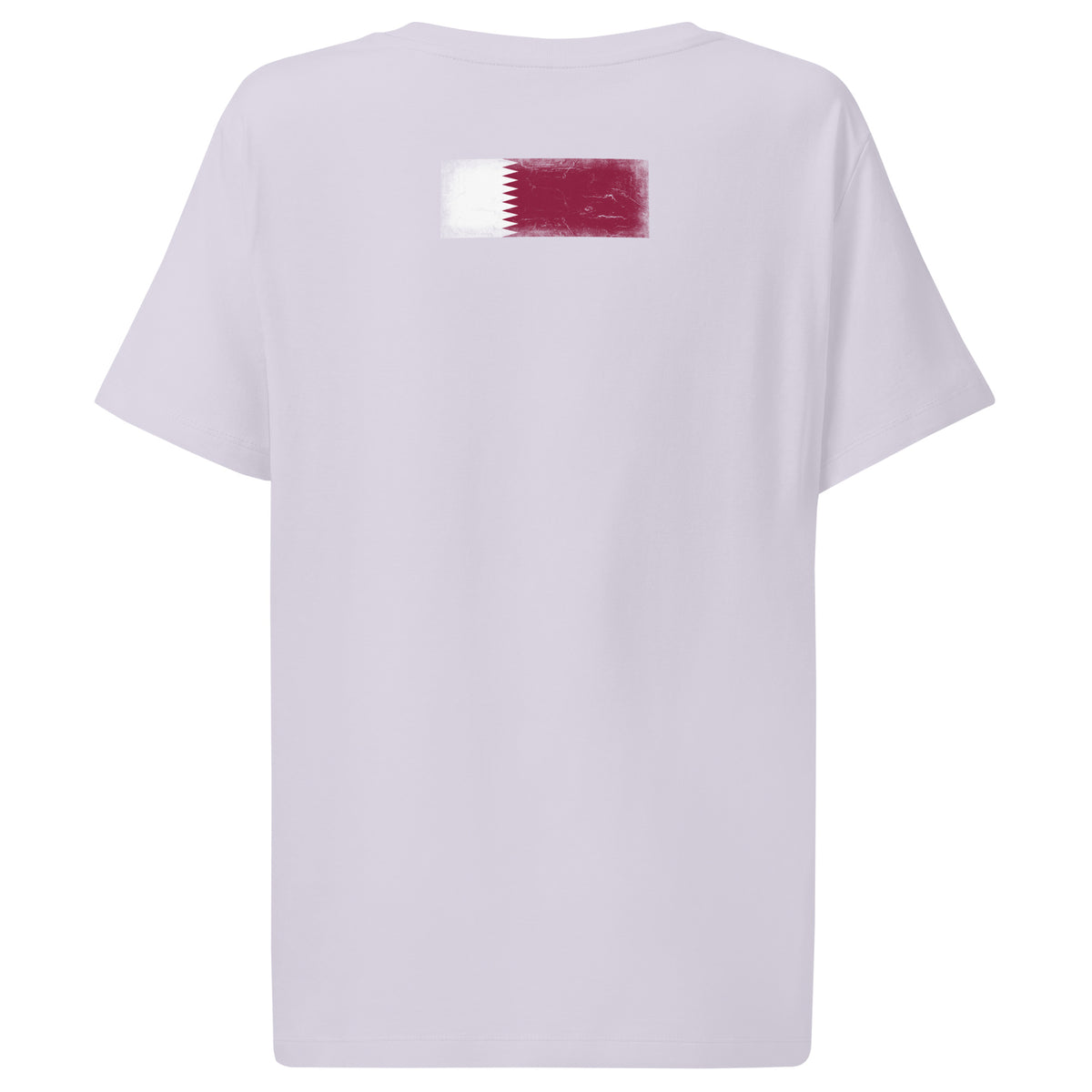 Qatar flag t-shirt in Lavender, vintage-washed print, flag across the upper back, women cut, back view