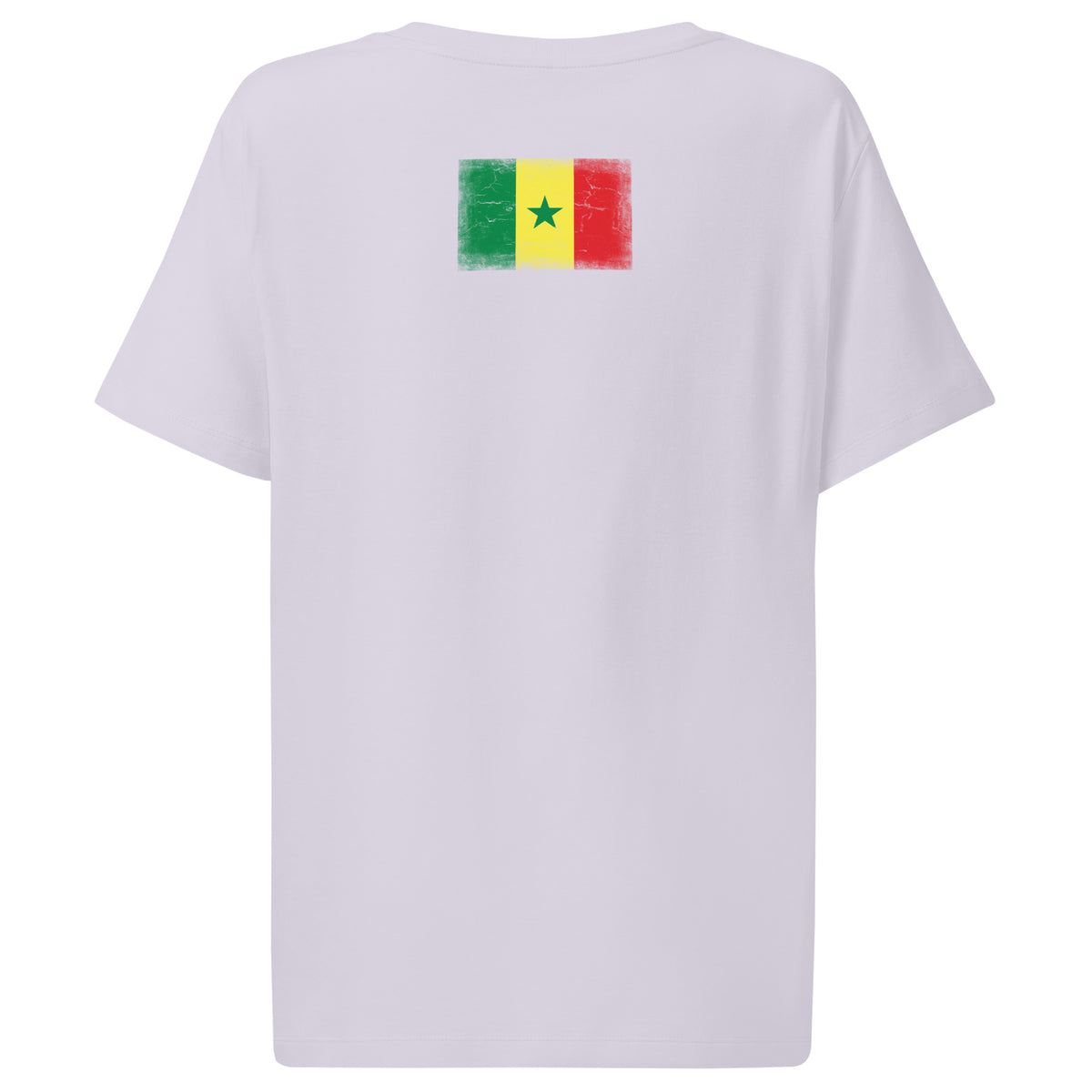 Senegal flag t-shirt in Lavender, vintage-washed print, flag across the upper back, women cut, back view