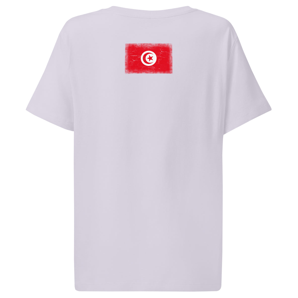 Tunisia flag t-shirt in Lavender, vintage-washed print, flag across the upper back, women cut, back view