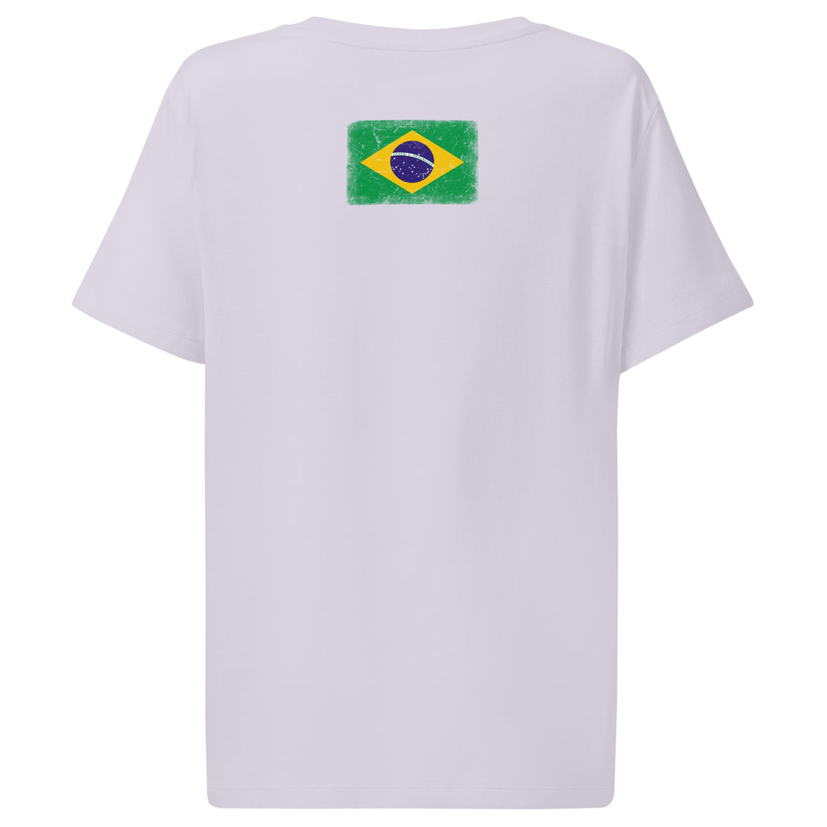 Brasil flag t-shirt in Lavender, vintage-washed print, flag across the upper back, women cut, back view