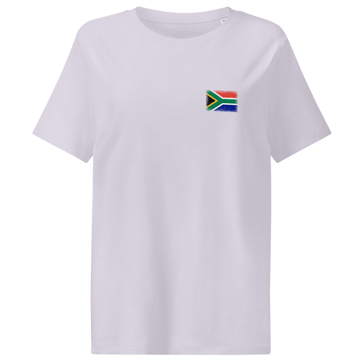 South Africa flag t-shirt in Lavender, vintage-washed print, small flag on the left chest, women cut, front view