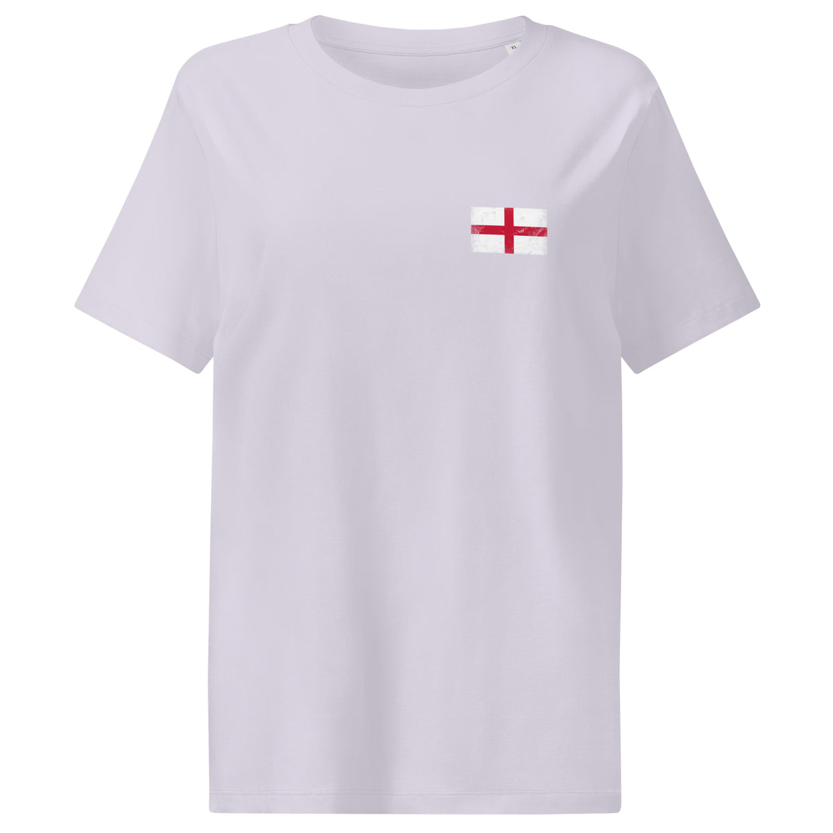 England flag t-shirt in Lavender, vintage-washed print, small flag on the left chest, women cut, front view