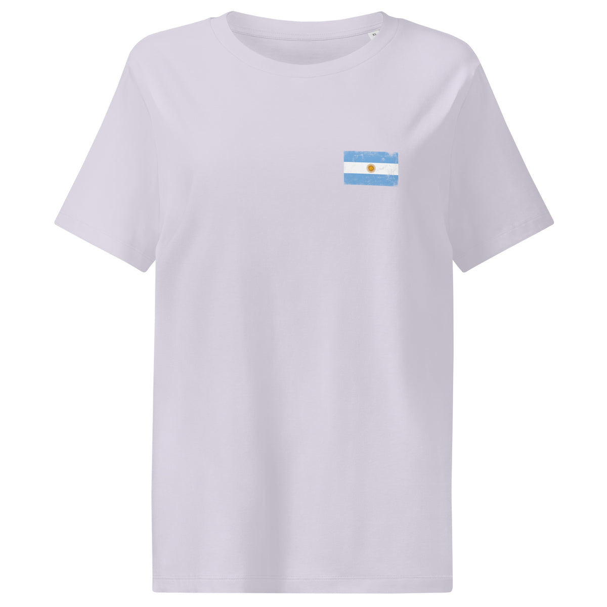 Argentina flag t-shirt in Lavender, vintage-washed print, small flag on the left chest, women cut, front view