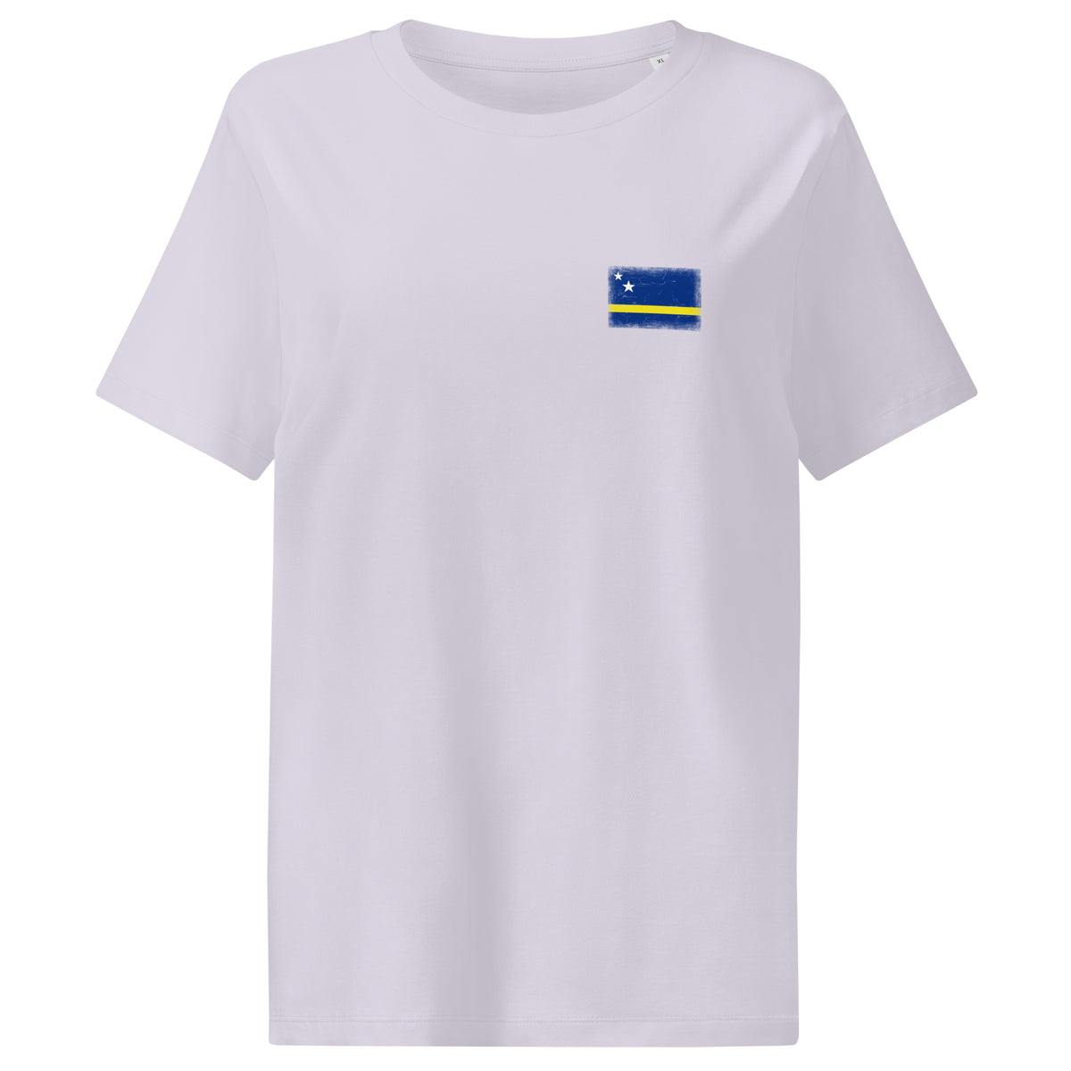 Curaçao flag t-shirt in Lavender, vintage-washed print, small flag on the left chest, women cut, front view