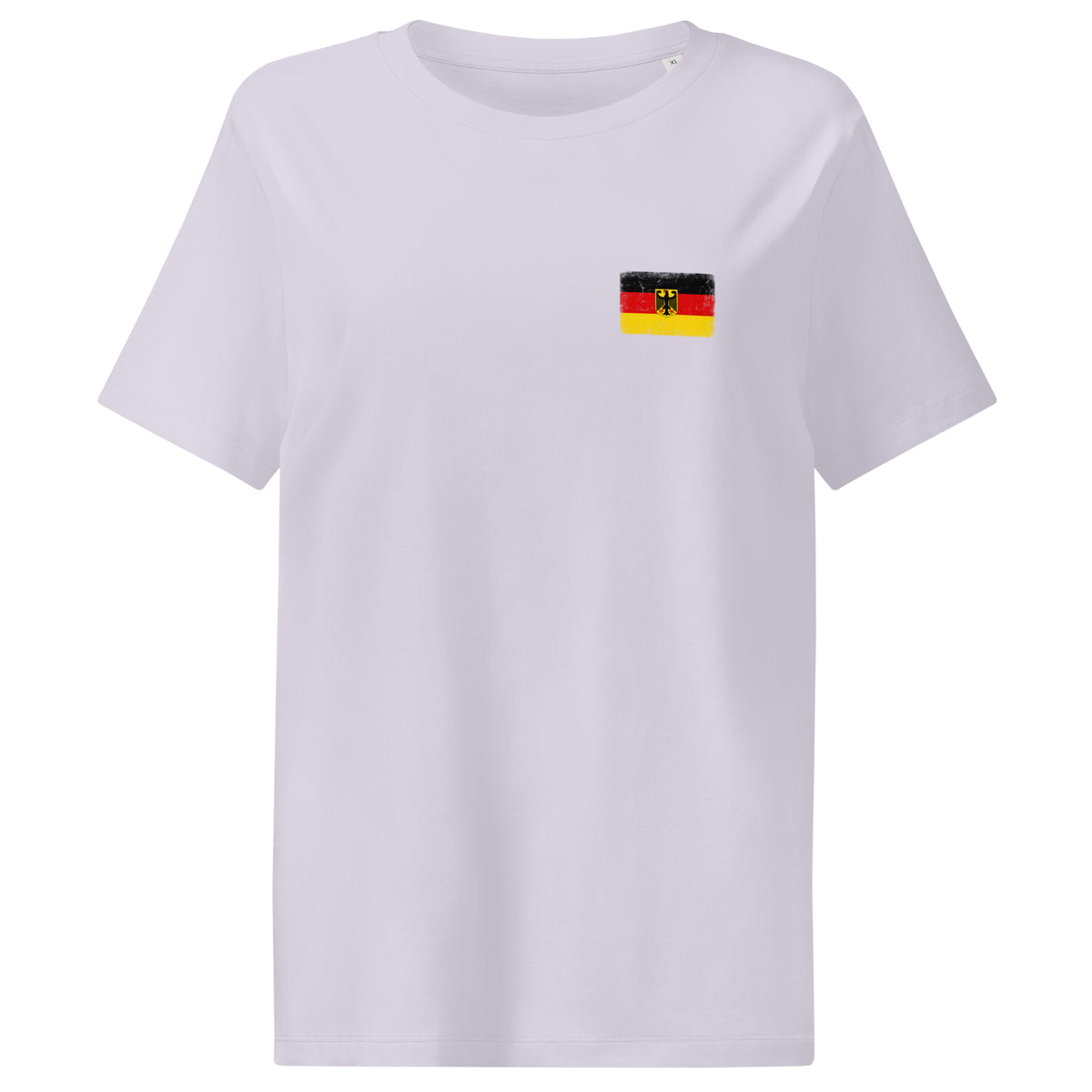 Germany flag t-shirt in Lavender, vintage-washed print, small flag on the left chest, women cut, front view