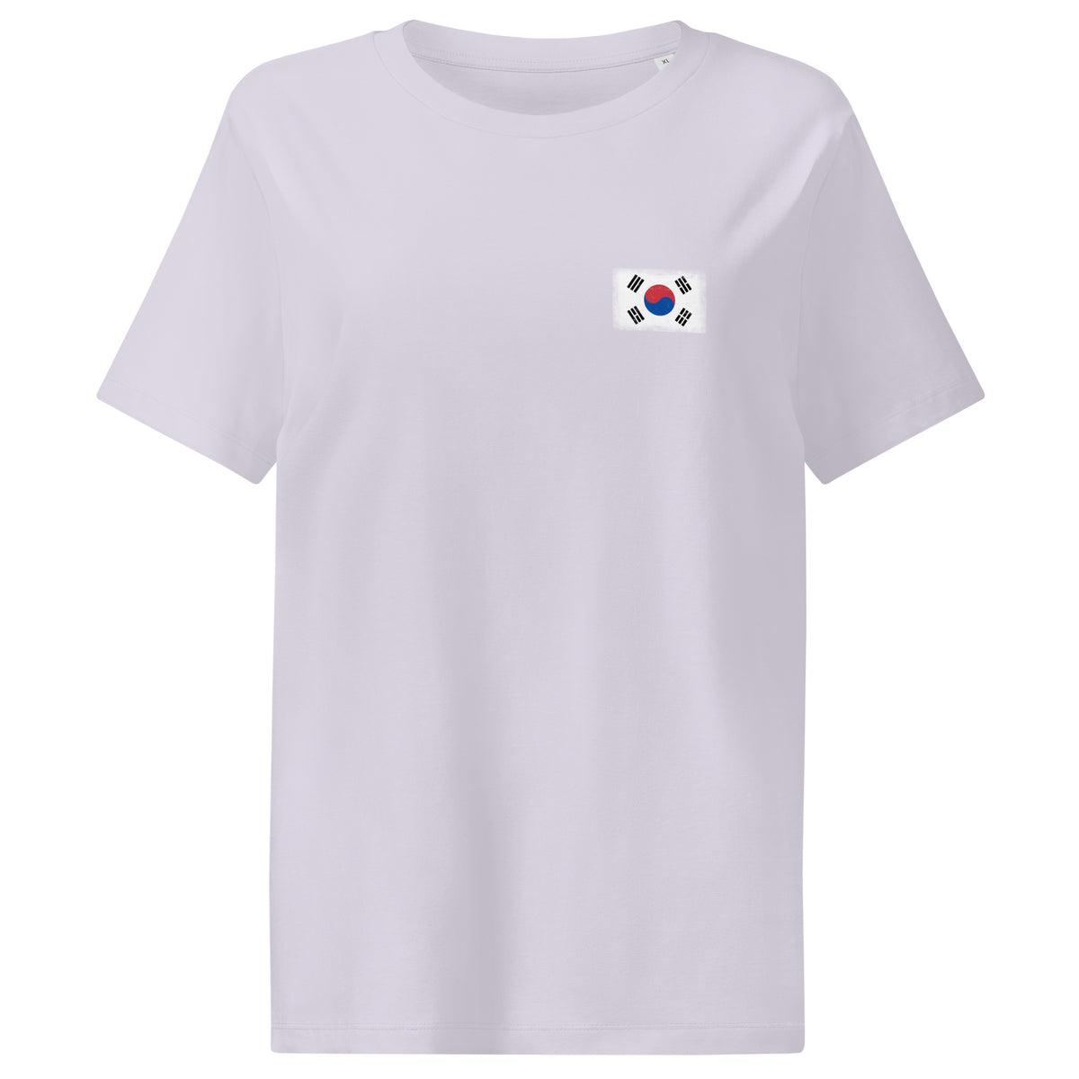 South Korea flag t-shirt in Lavender, vintage-washed print, small flag on the left chest, women cut, front view