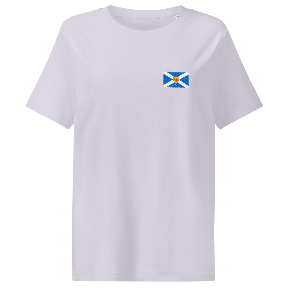 Scotland flag t-shirt in Lavender, vintage-washed print, small flag on the left chest, women cut, front view