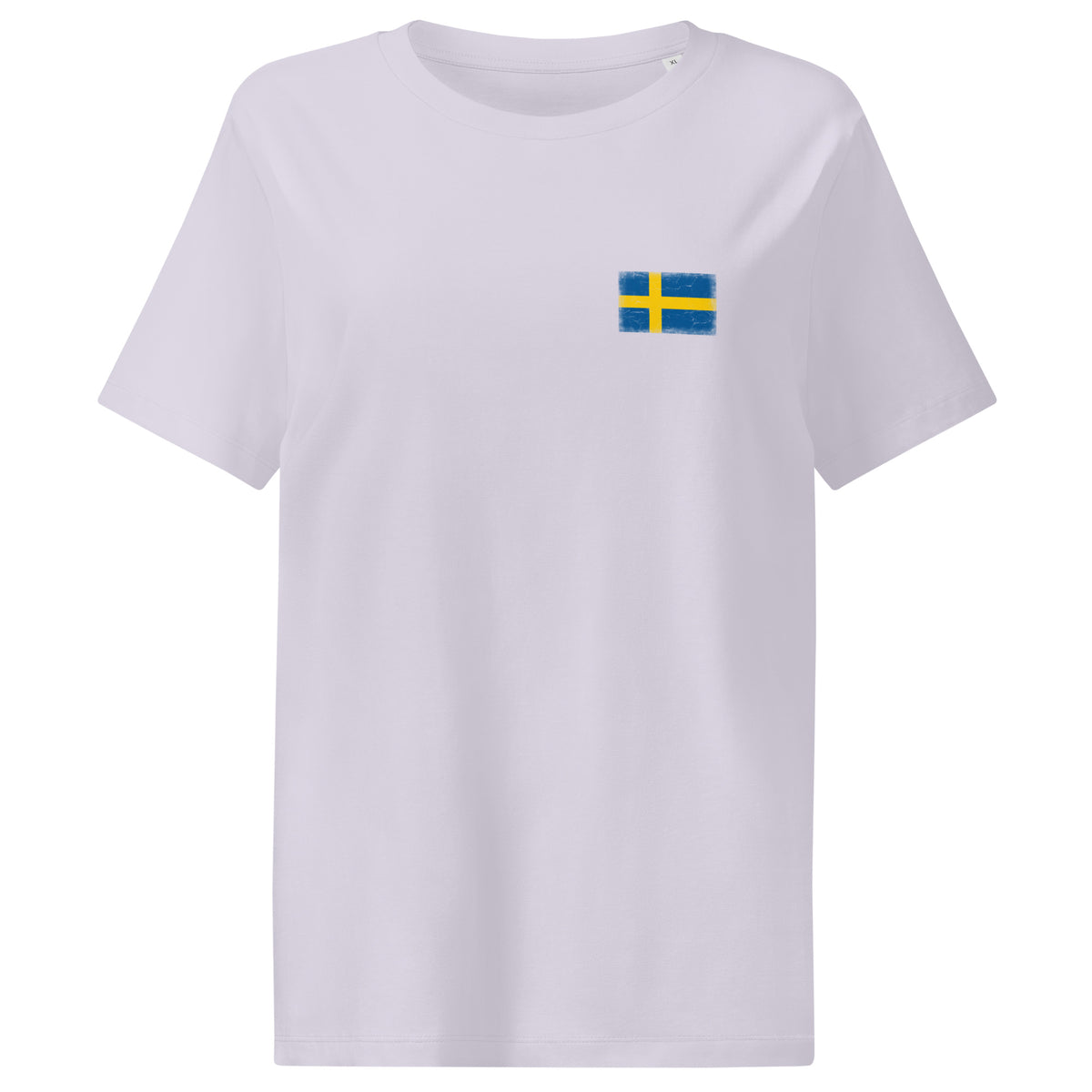 Sweden flag t-shirt in Lavender, vintage-washed print, small flag on the left chest, women cut, front view