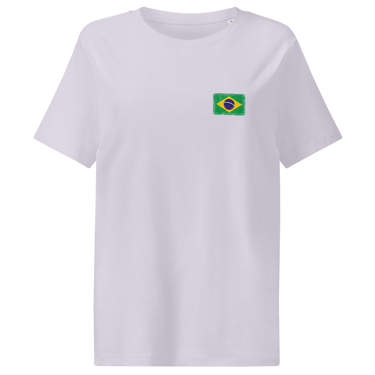 Brasil flag t-shirt in Lavender, vintage-washed print, small flag on the left chest, women cut, front view