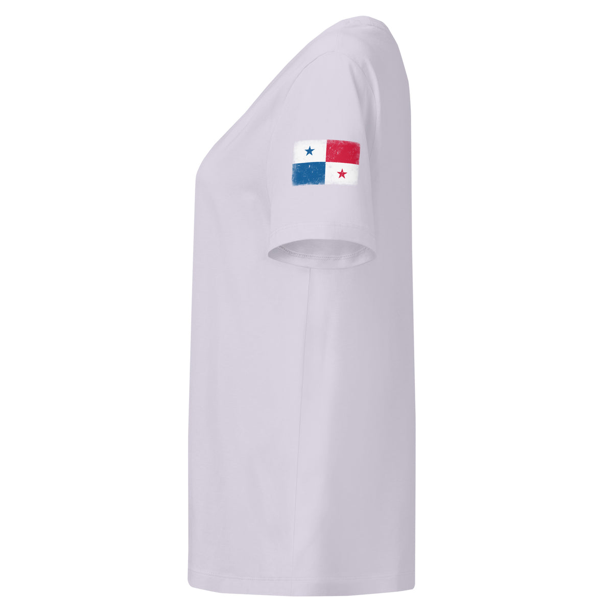 Panama flag t-shirt in Lavender, vintage-washed print, flag badge on the left sleeve, women cut, side view
