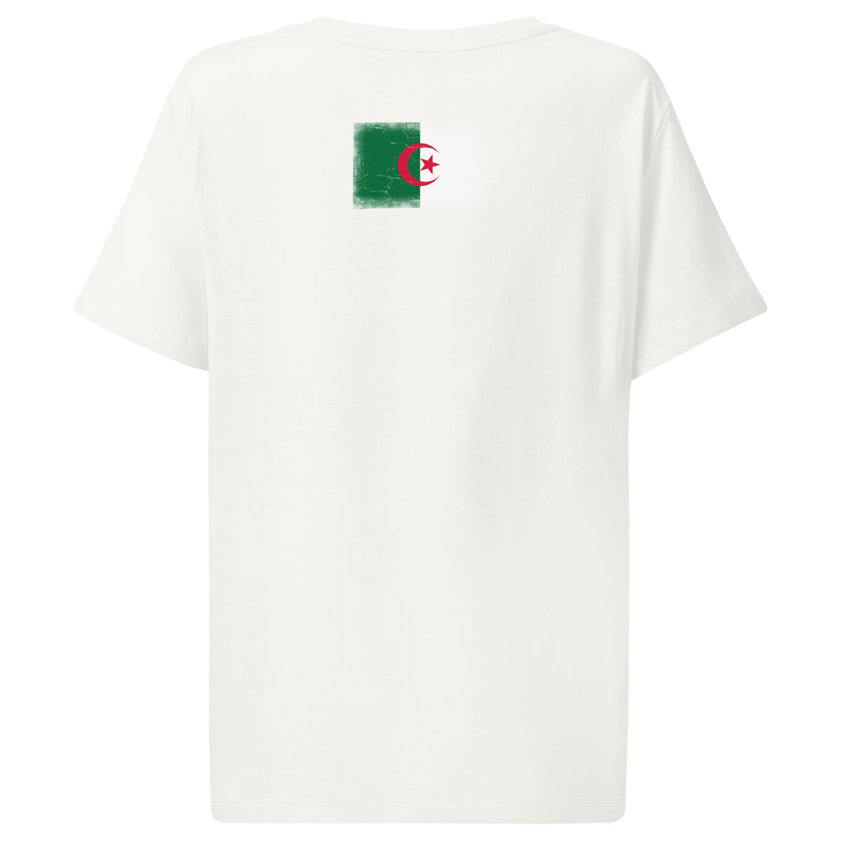 Algeria flag t-shirt in Off White, vintage-washed print, flag across the upper back, women cut, back view