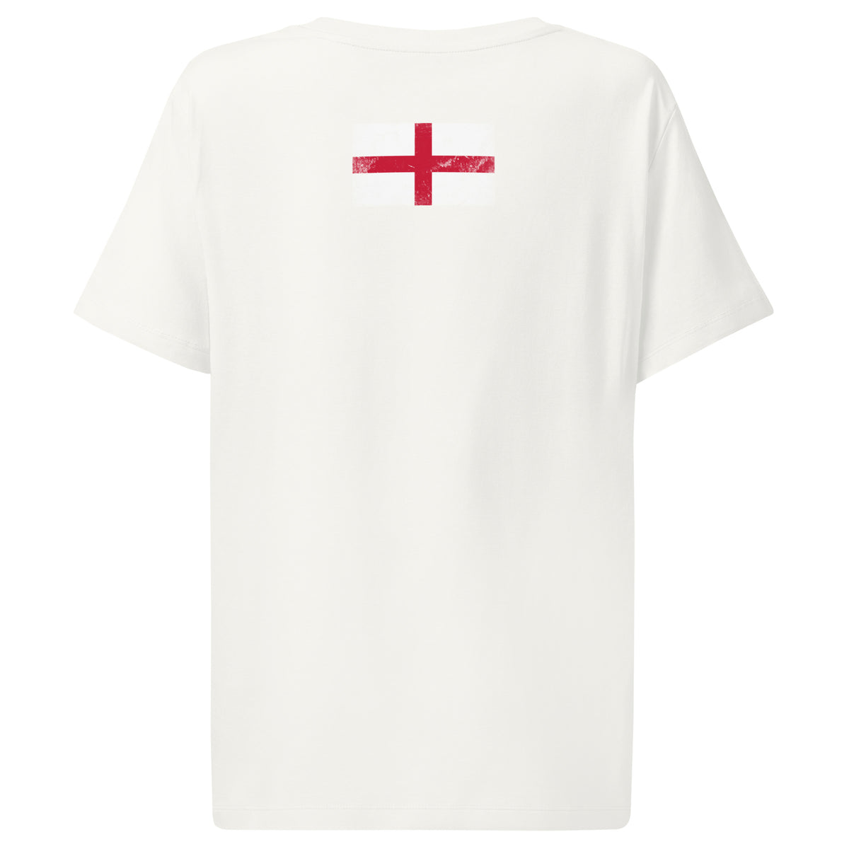 England flag t-shirt in Off White, vintage-washed print, flag across the upper back, women cut, back view