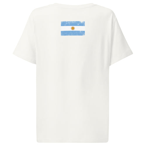 Argentina flag t-shirt in Off White, vintage-washed print, flag across the upper back, women cut, back view