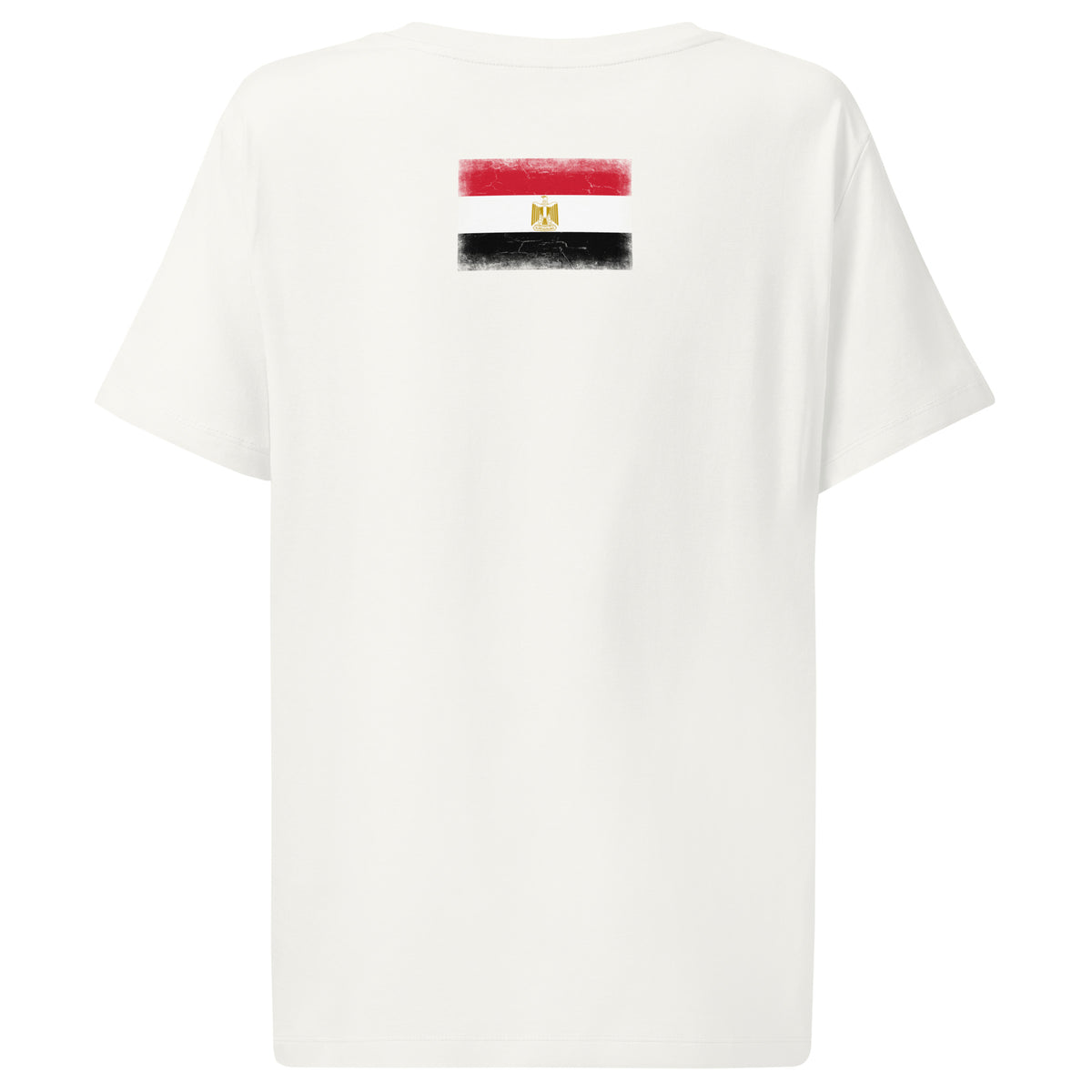Egypt flag t-shirt in Off White, vintage-washed print, flag across the upper back, women cut, back view
