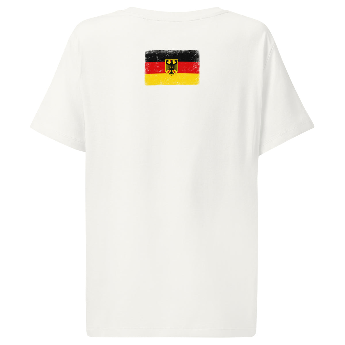 Germany flag t-shirt in White, vintage-washed print, flag across the upper back, women cut, back view