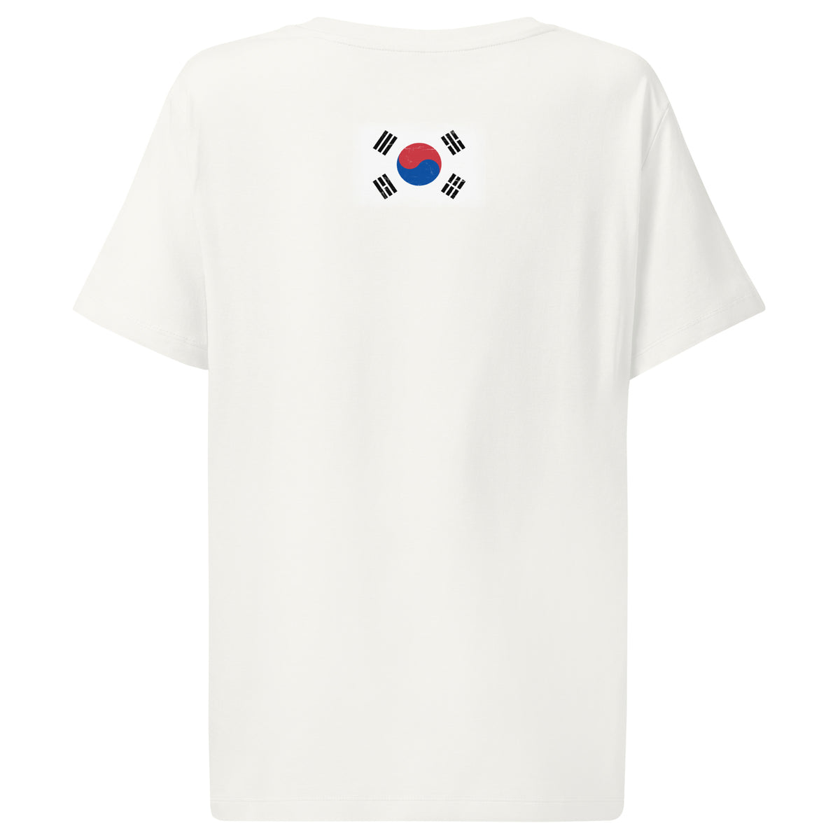 South Korea flag t-shirt in Off White, vintage-washed print, flag across the upper back, women cut, back view