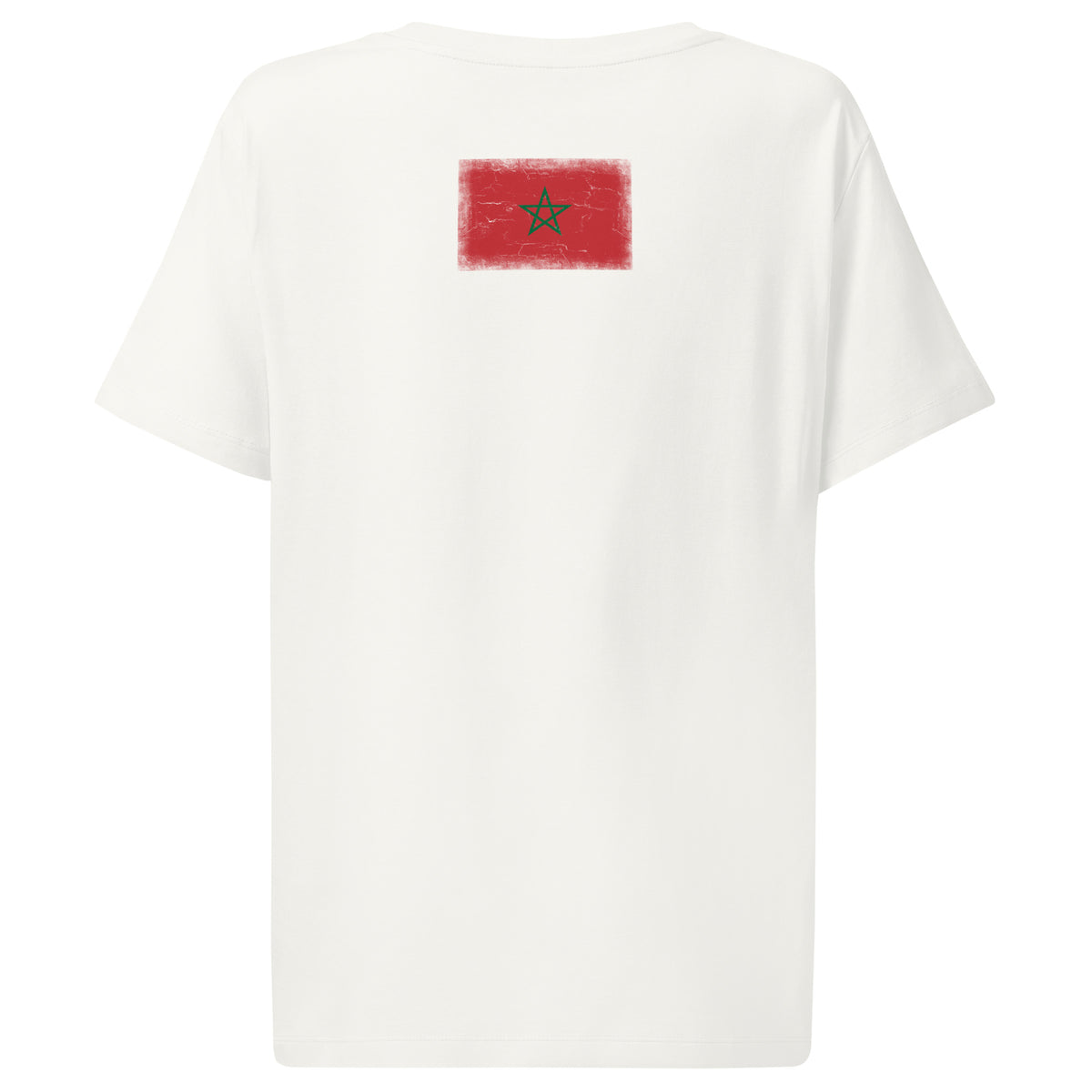 Morocco flag t-shirt in Off White, vintage-washed print, flag across the upper back, women cut, back view