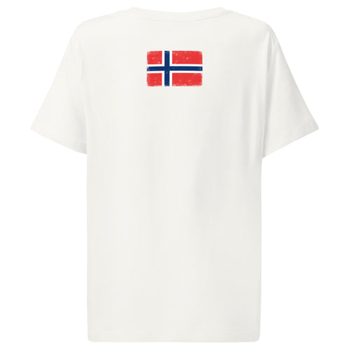 Norway flag t-shirt in Off White, vintage-washed print, flag across the upper back, women cut, back view