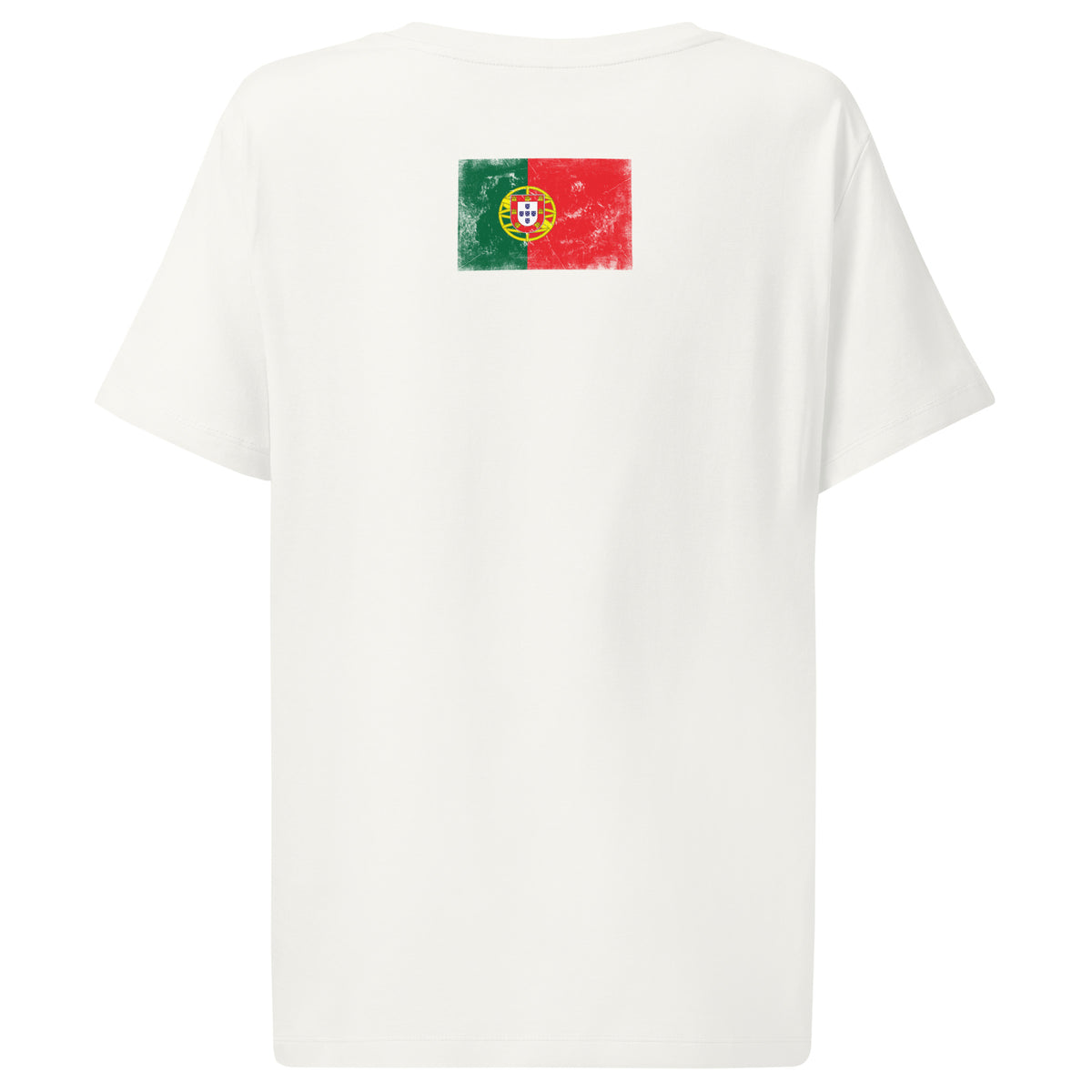 Portugal flag t-shirt in Off White, vintage-washed print, flag across the upper back, women cut, back view