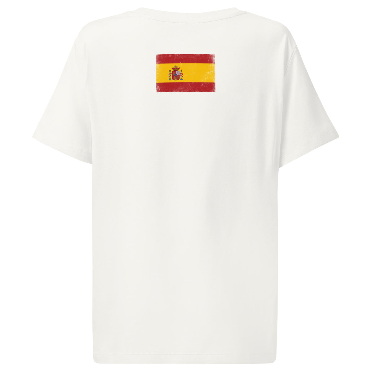 Spain flag t-shirt in White, vintage-washed print, flag across the upper back, women cut, back view