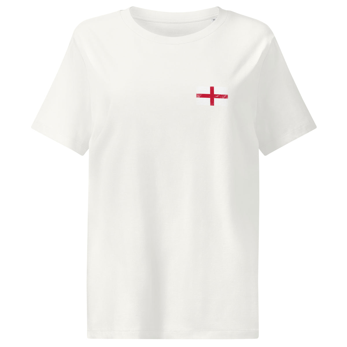 England flag t-shirt in Off White, vintage-washed print, small flag on the left chest, women cut, front view