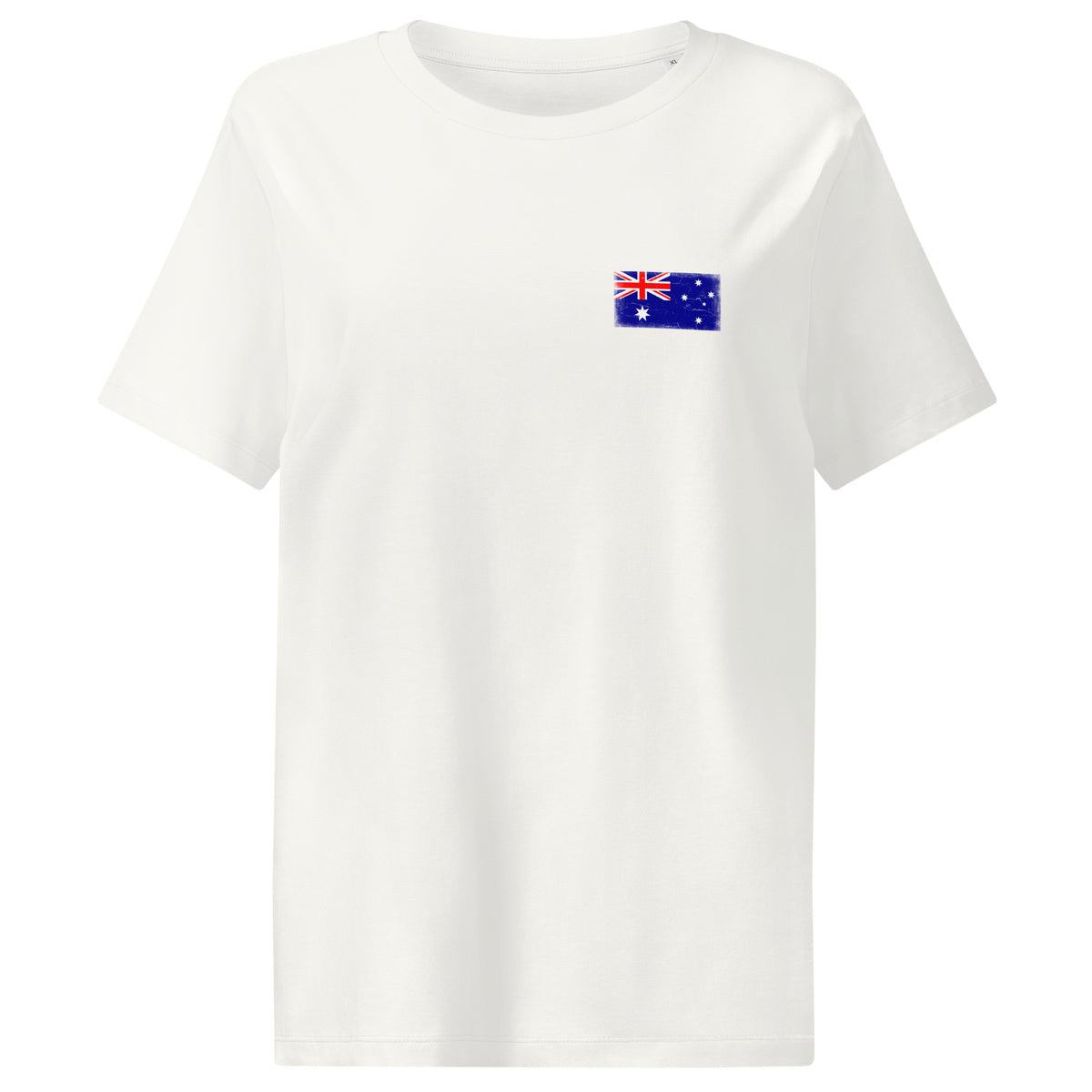 Australia flag t-shirt in Off White, vintage-washed print, small flag on the left chest, women cut, front view