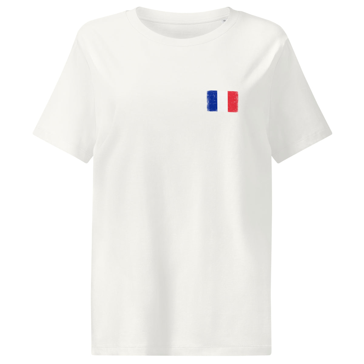 France flag t-shirt in Off White, vintage-washed print, small flag on the left chest, women cut, front view