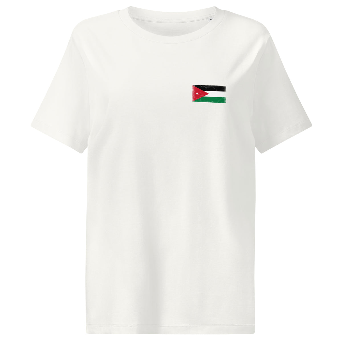 Jordan flag t-shirt in White, vintage-washed print, small flag on the left chest, women cut, front view