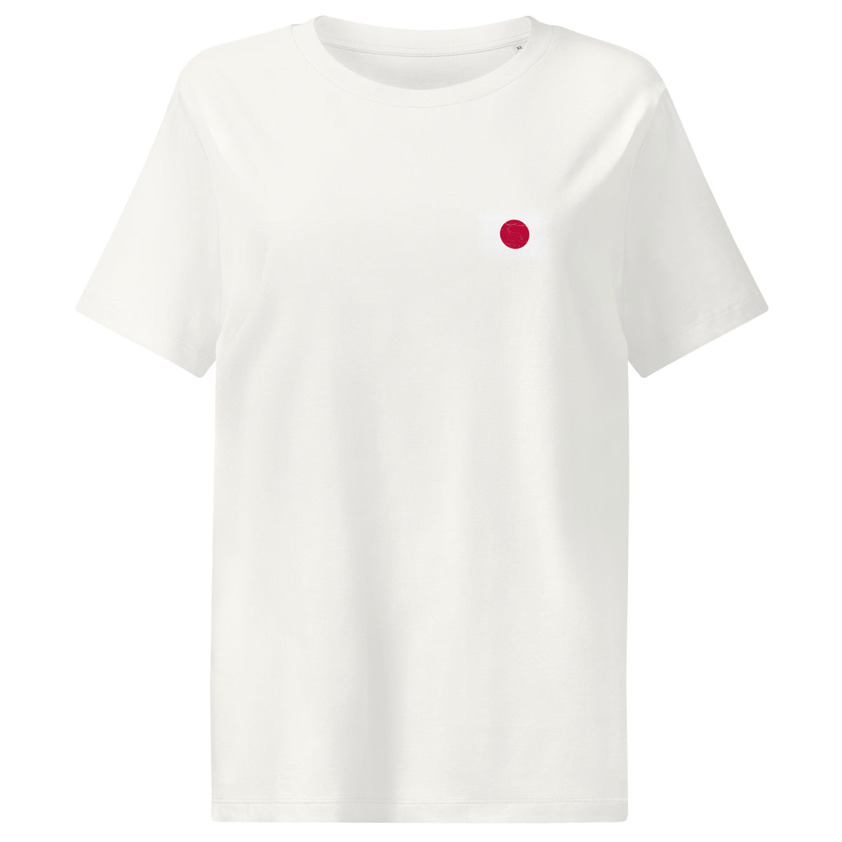 Japan flag t-shirt in Off White, vintage-washed print, small flag on the left chest, women cut, front view