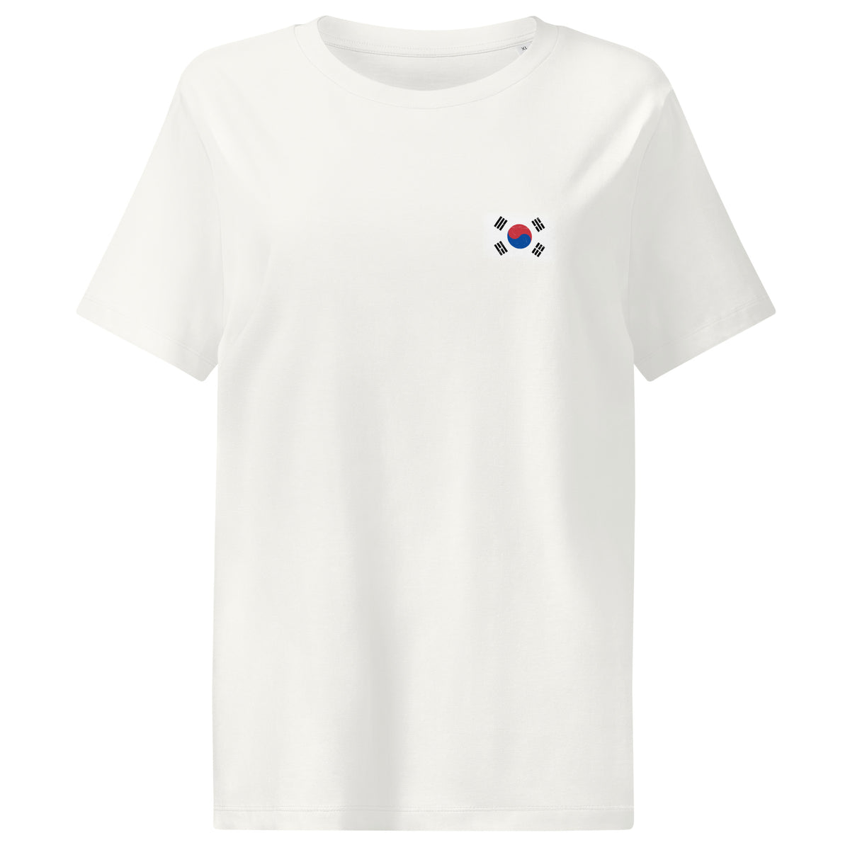South Korea flag t-shirt in White, vintage-washed print, small flag on the left chest, women cut, front view