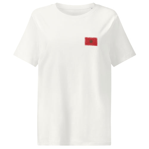 Morocco flag t-shirt in Off White, vintage-washed print, small flag on the left chest, women cut, front view