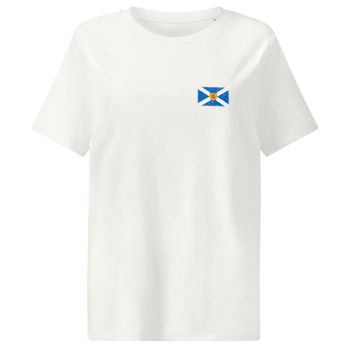 Scotland flag t-shirt in Off White, vintage-washed print, small flag on the left chest, women cut, front view
