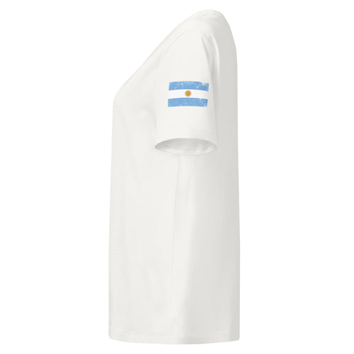 Argentina flag t-shirt in Off White, vintage-washed print, flag badge on the left sleeve, women cut, side view