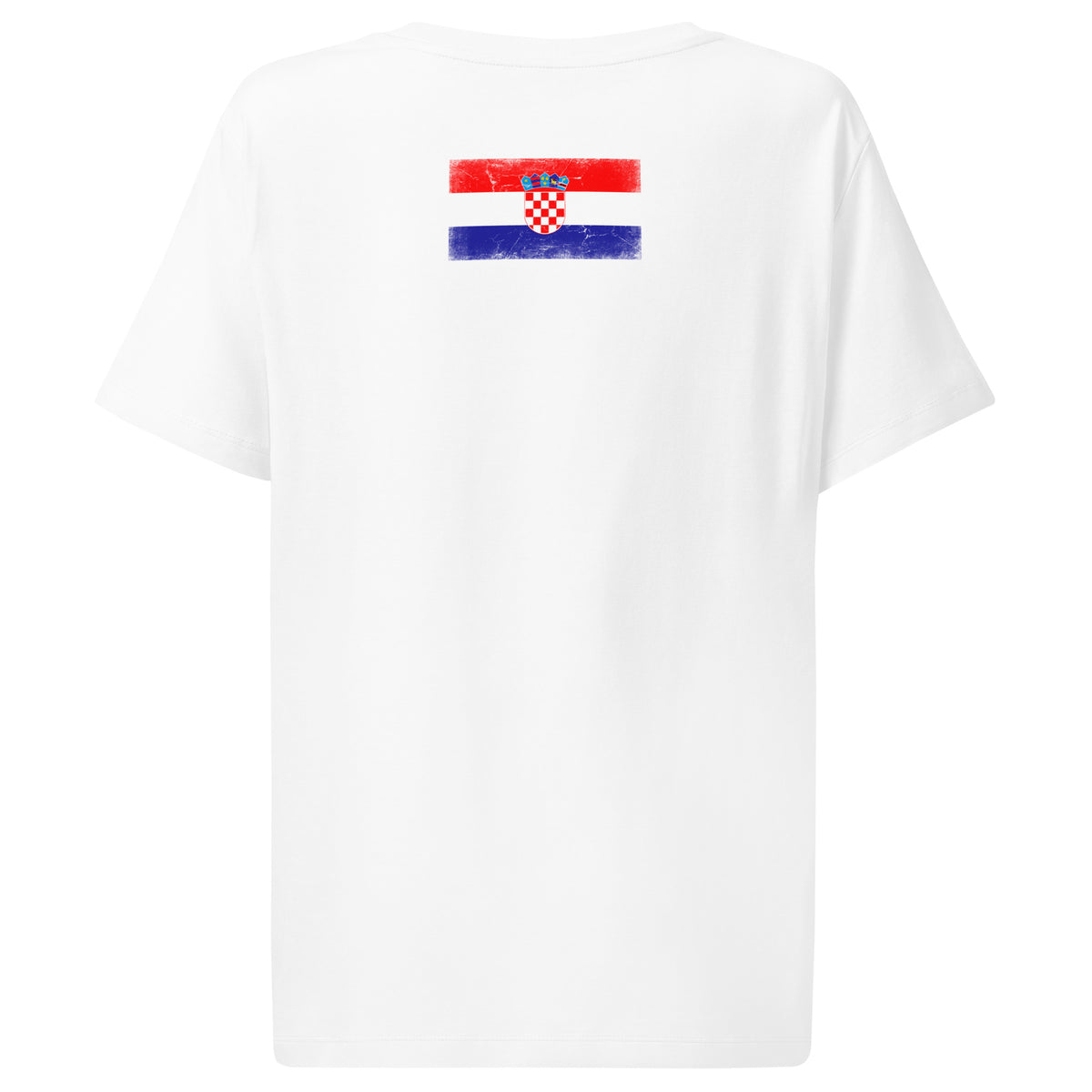 Croatia flag t-shirt in White, vintage-washed print, flag across the upper back, women cut, back view