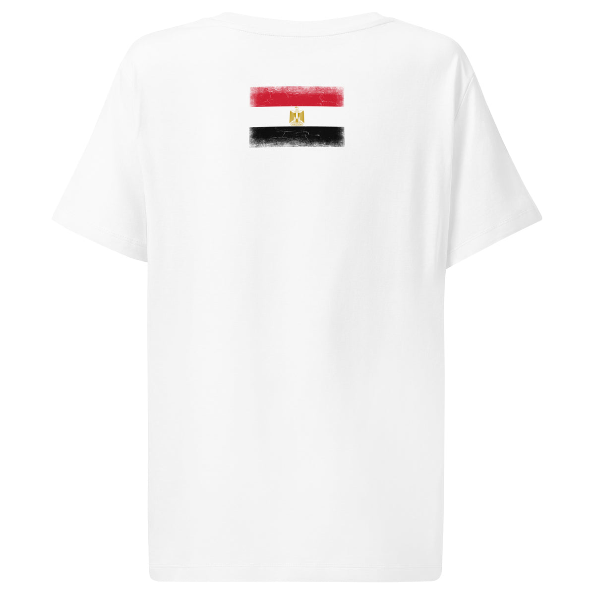Egypt flag t-shirt in White, vintage-washed print, flag across the upper back, women cut, back view