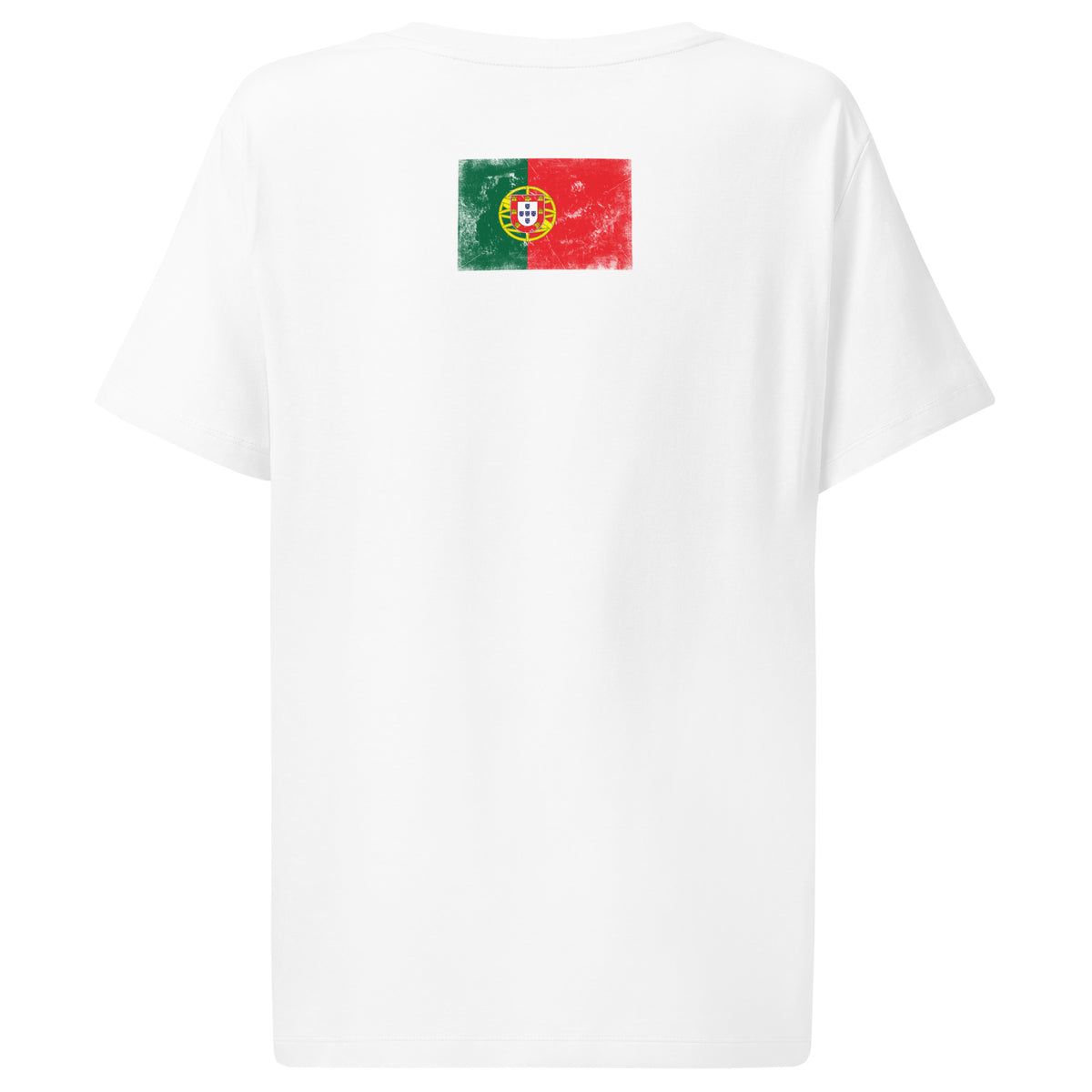 Portugal flag t-shirt in White, vintage-washed print, flag across the upper back, women cut, back view