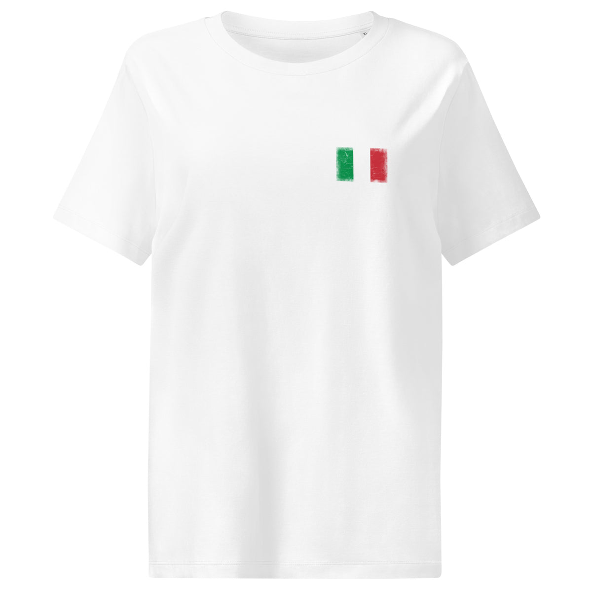 Italy flag t-shirt in White, vintage-washed print, small flag on the left chest, women cut, front view