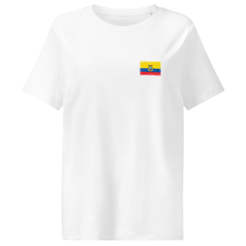 Ecuador flag t-shirt in White, vintage-washed print, small flag on the left chest, women cut, front view